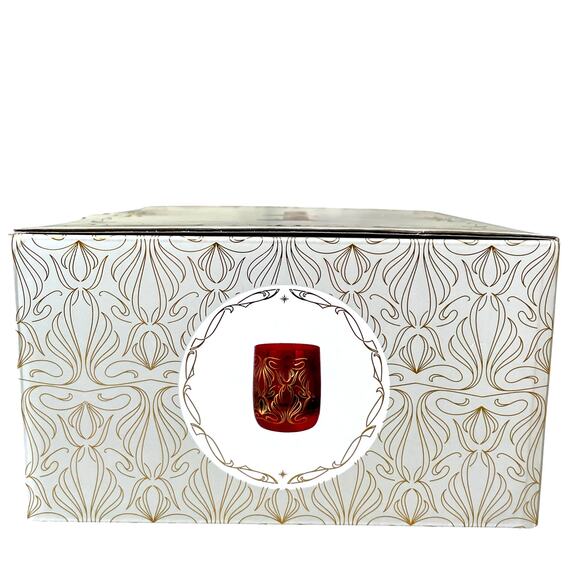 Neiman Marcus Holiday Red Gold Double Old Fashion Glass Tumbler Gift Set of 4 - Picture 10 of 15